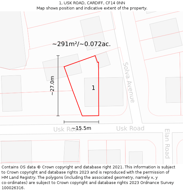 1, USK ROAD, CARDIFF, CF14 0NN: Plot and title map