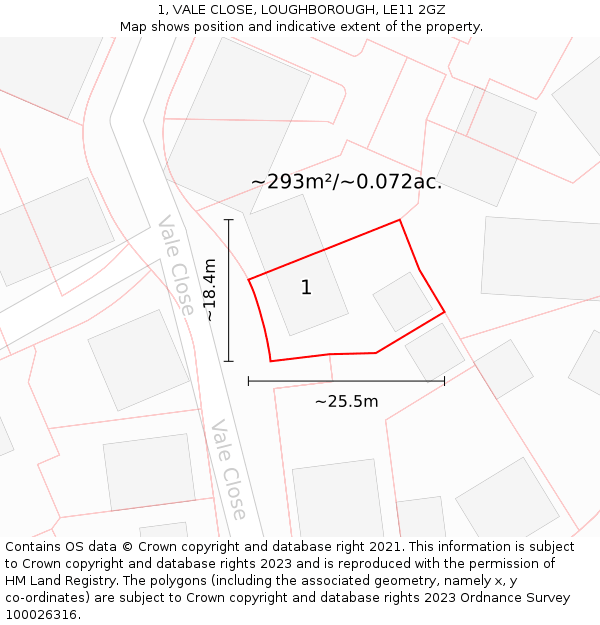 1, VALE CLOSE, LOUGHBOROUGH, LE11 2GZ: Plot and title map