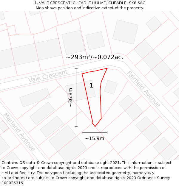 1, VALE CRESCENT, CHEADLE HULME, CHEADLE, SK8 6AG: Plot and title map