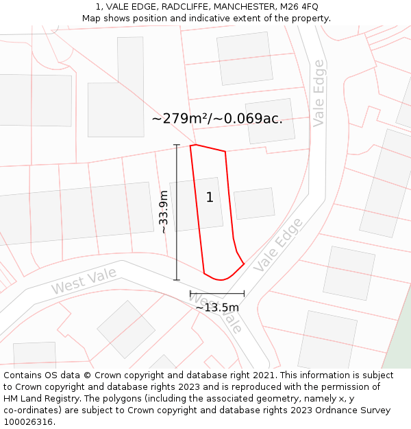 1, VALE EDGE, RADCLIFFE, MANCHESTER, M26 4FQ: Plot and title map