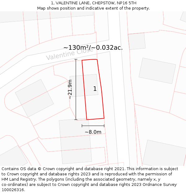 1, VALENTINE LANE, CHEPSTOW, NP16 5TH: Plot and title map