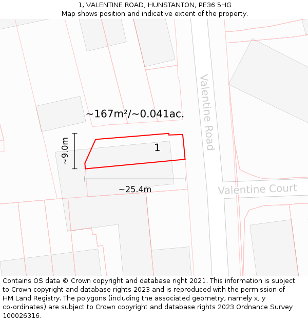 1, VALENTINE ROAD, HUNSTANTON, PE36 5HG: Plot and title map
