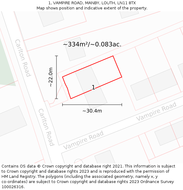 1, VAMPIRE ROAD, MANBY, LOUTH, LN11 8TX: Plot and title map