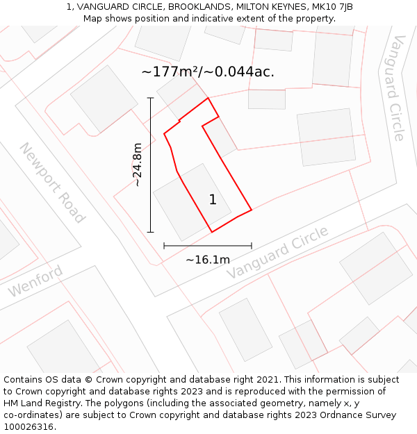 1, VANGUARD CIRCLE, BROOKLANDS, MILTON KEYNES, MK10 7JB: Plot and title map