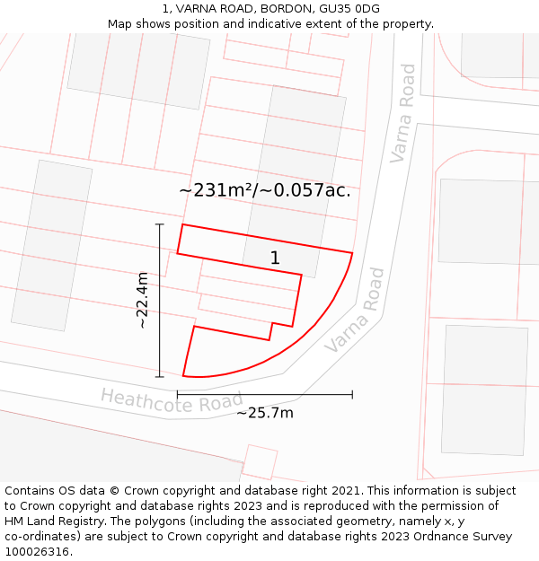 1, VARNA ROAD, BORDON, GU35 0DG: Plot and title map