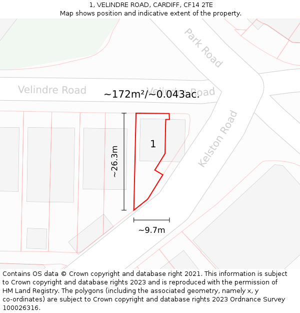1, VELINDRE ROAD, CARDIFF, CF14 2TE: Plot and title map
