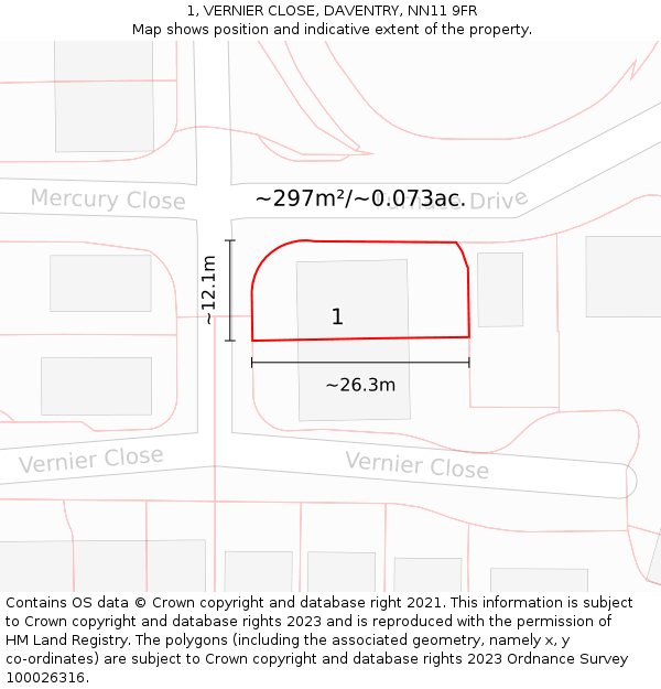 1, VERNIER CLOSE, DAVENTRY, NN11 9FR: Plot and title map