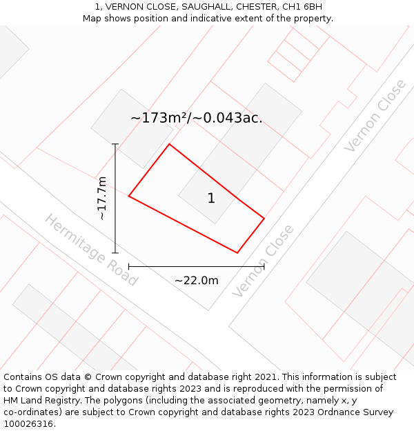 1, VERNON CLOSE, SAUGHALL, CHESTER, CH1 6BH: Plot and title map