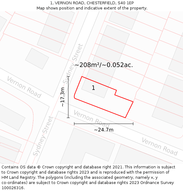 1, VERNON ROAD, CHESTERFIELD, S40 1EP: Plot and title map
