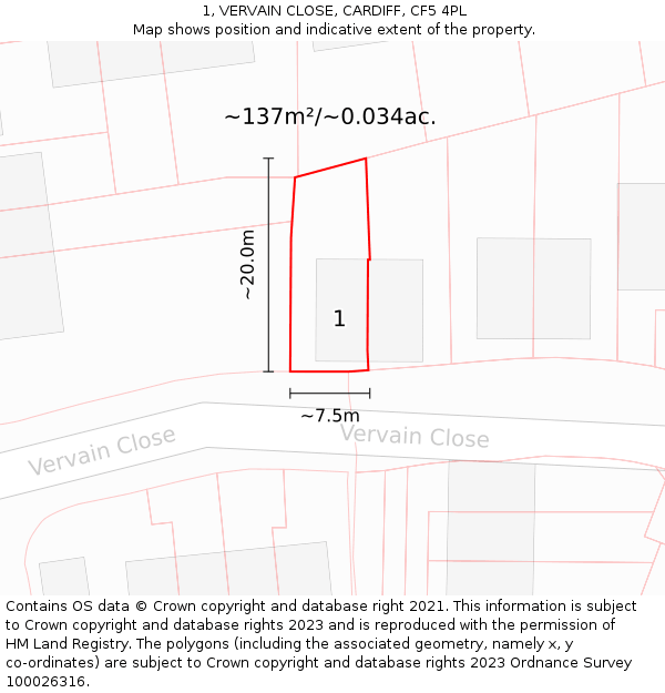 1, VERVAIN CLOSE, CARDIFF, CF5 4PL: Plot and title map