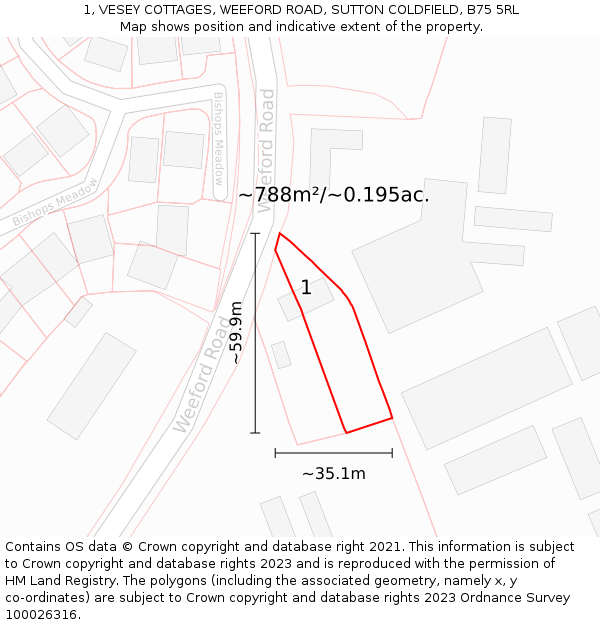 1, VESEY COTTAGES, WEEFORD ROAD, SUTTON COLDFIELD, B75 5RL: Plot and title map