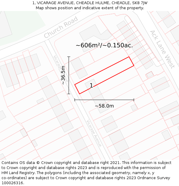 1, VICARAGE AVENUE, CHEADLE HULME, CHEADLE, SK8 7JW: Plot and title map