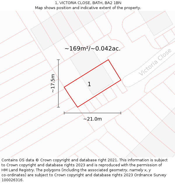 1, VICTORIA CLOSE, BATH, BA2 1BN: Plot and title map