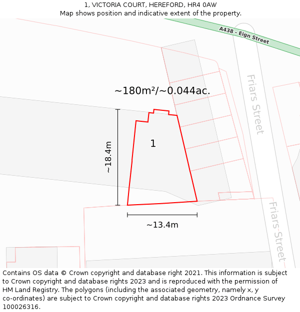 1, VICTORIA COURT, HEREFORD, HR4 0AW: Plot and title map