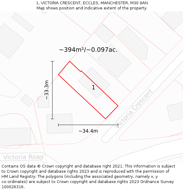 1, VICTORIA CRESCENT, ECCLES, MANCHESTER, M30 9AN: Plot and title map