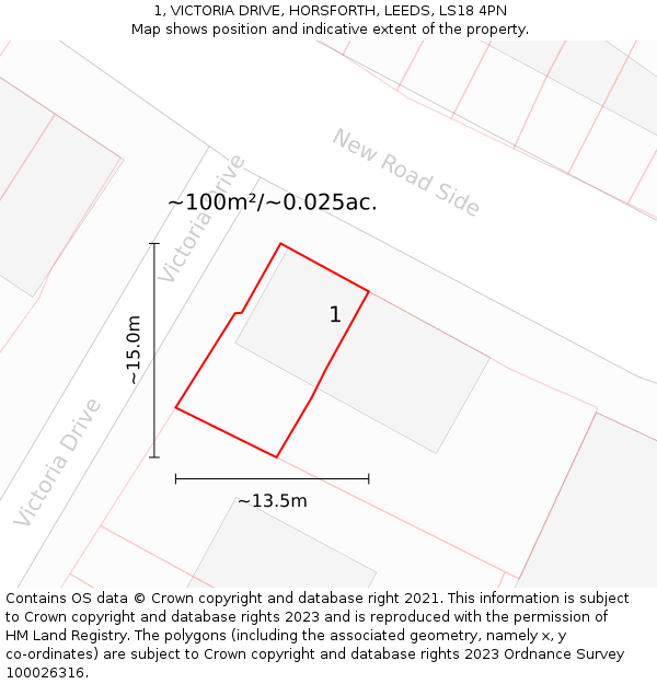 1, VICTORIA DRIVE, HORSFORTH, LEEDS, LS18 4PN: Plot and title map