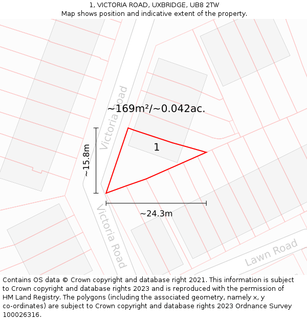 1, VICTORIA ROAD, UXBRIDGE, UB8 2TW: Plot and title map