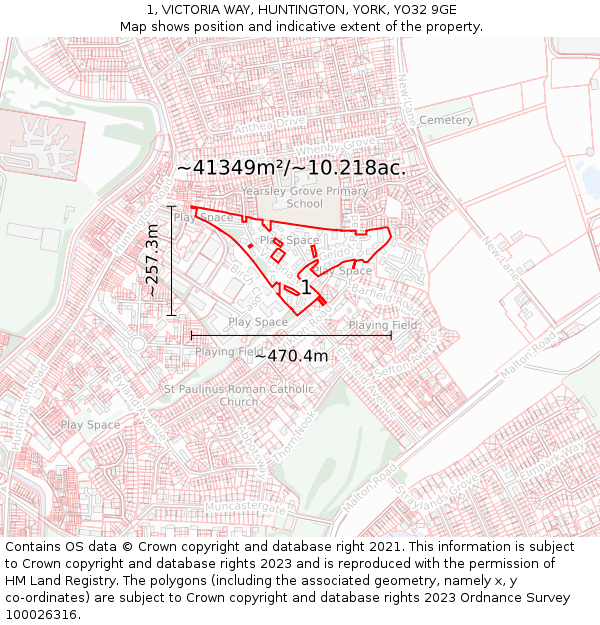 1, VICTORIA WAY, HUNTINGTON, YORK, YO32 9GE: Plot and title map