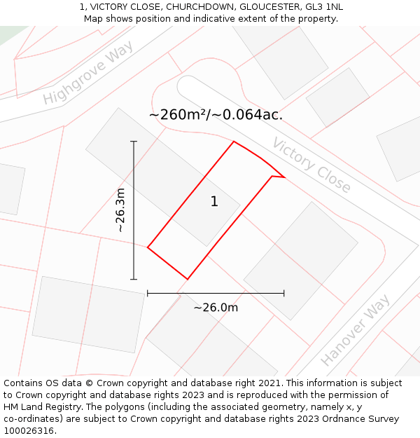 1, VICTORY CLOSE, CHURCHDOWN, GLOUCESTER, GL3 1NL: Plot and title map