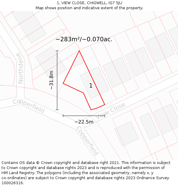 1, VIEW CLOSE, CHIGWELL, IG7 5JU: Plot and title map