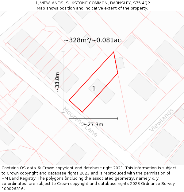 1, VIEWLANDS, SILKSTONE COMMON, BARNSLEY, S75 4QP: Plot and title map