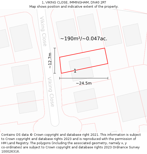 1, VIKING CLOSE, IMMINGHAM, DN40 2RT: Plot and title map