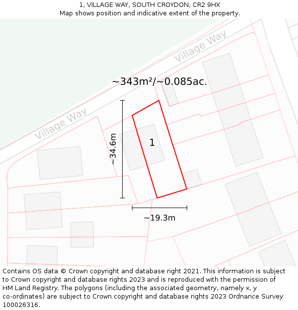 1, VILLAGE WAY, SOUTH CROYDON, CR2 9HX: Plot and title map