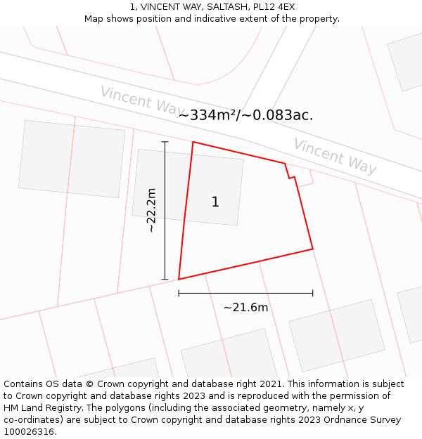 1, VINCENT WAY, SALTASH, PL12 4EX: Plot and title map