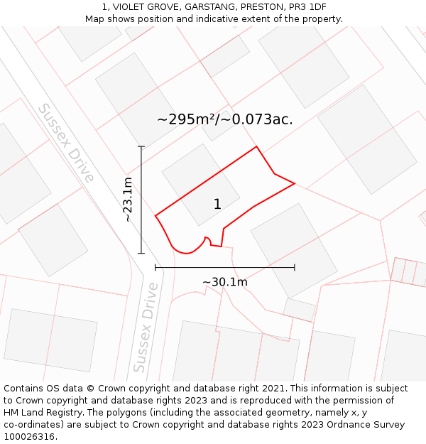 1, VIOLET GROVE, GARSTANG, PRESTON, PR3 1DF: Plot and title map