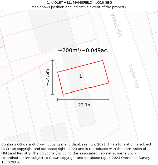 1, VIOLET HILL, MANSFIELD, NG18 3EG: Plot and title map