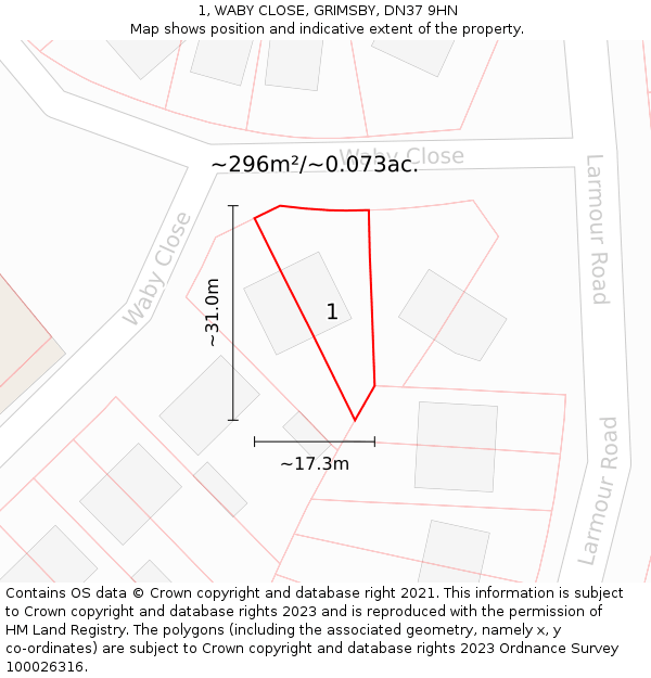 1, WABY CLOSE, GRIMSBY, DN37 9HN: Plot and title map