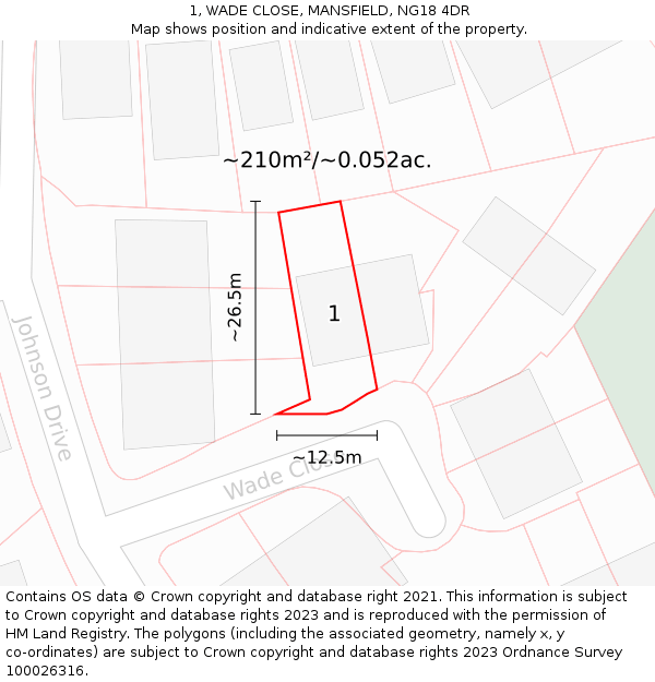 1, WADE CLOSE, MANSFIELD, NG18 4DR: Plot and title map