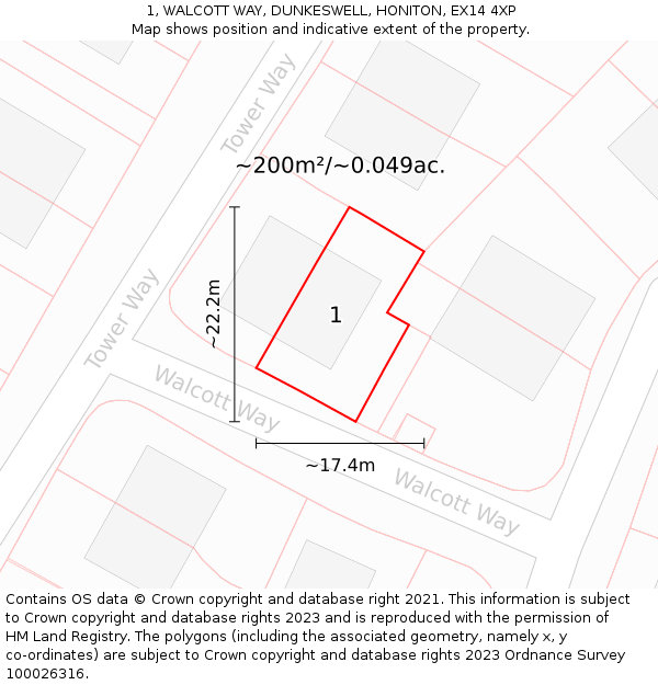 1, WALCOTT WAY, DUNKESWELL, HONITON, EX14 4XP: Plot and title map