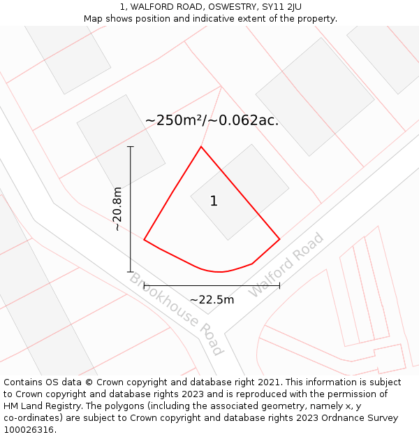 1, WALFORD ROAD, OSWESTRY, SY11 2JU: Plot and title map