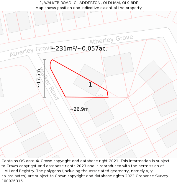 1, WALKER ROAD, CHADDERTON, OLDHAM, OL9 8DB: Plot and title map