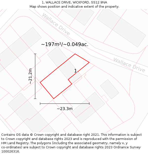 1, WALLACE DRIVE, WICKFORD, SS12 9NA: Plot and title map