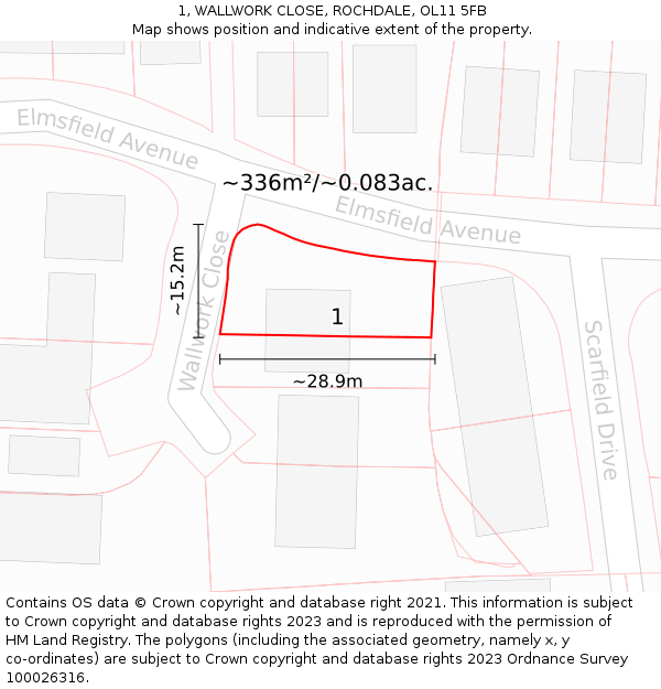 1, WALLWORK CLOSE, ROCHDALE, OL11 5FB: Plot and title map
