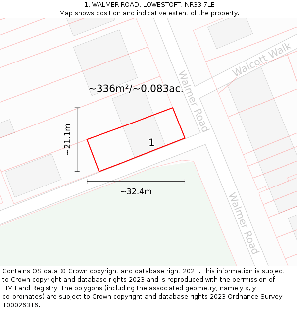 1, WALMER ROAD, LOWESTOFT, NR33 7LE: Plot and title map