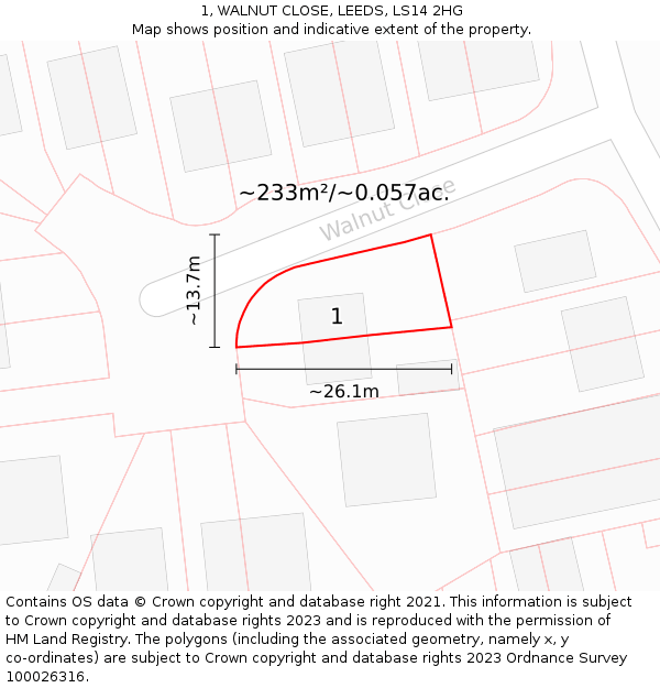 1, WALNUT CLOSE, LEEDS, LS14 2HG: Plot and title map