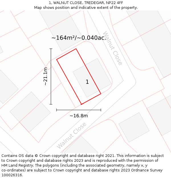 1, WALNUT CLOSE, TREDEGAR, NP22 4FF: Plot and title map