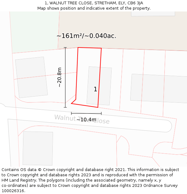 1, WALNUT TREE CLOSE, STRETHAM, ELY, CB6 3JA: Plot and title map