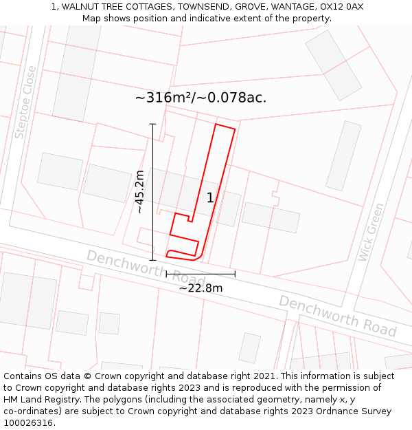 1, WALNUT TREE COTTAGES, TOWNSEND, GROVE, WANTAGE, OX12 0AX: Plot and title map