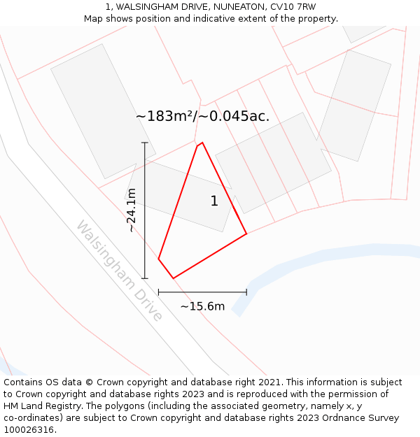 1, WALSINGHAM DRIVE, NUNEATON, CV10 7RW: Plot and title map