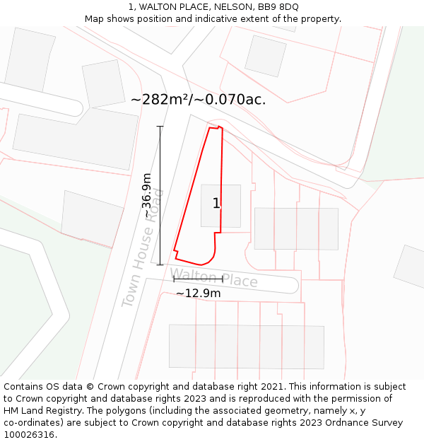 1, WALTON PLACE, NELSON, BB9 8DQ: Plot and title map