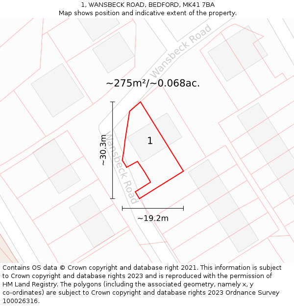 1, WANSBECK ROAD, BEDFORD, MK41 7BA: Plot and title map