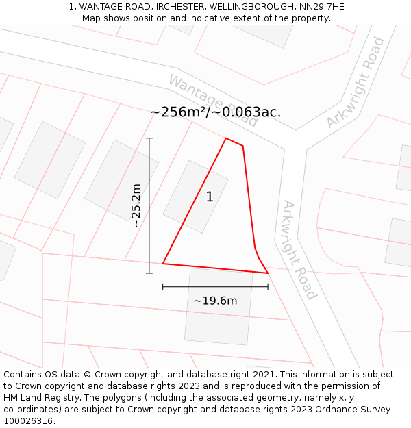 1, WANTAGE ROAD, IRCHESTER, WELLINGBOROUGH, NN29 7HE: Plot and title map