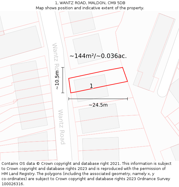1, WANTZ ROAD, MALDON, CM9 5DB: Plot and title map
