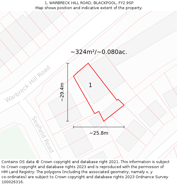 1, WARBRECK HILL ROAD, BLACKPOOL, FY2 9SP: Plot and title map