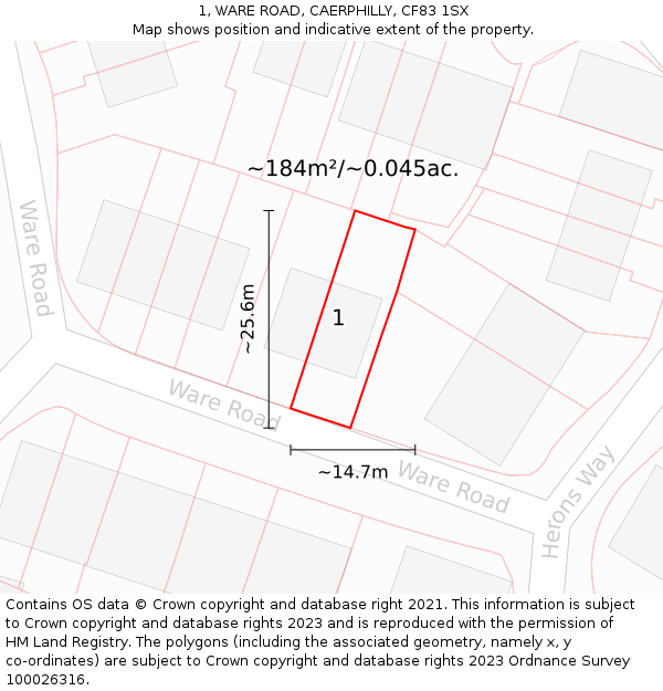 1, WARE ROAD, CAERPHILLY, CF83 1SX: Plot and title map
