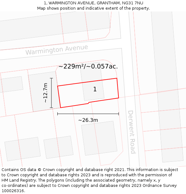 1, WARMINGTON AVENUE, GRANTHAM, NG31 7NU: Plot and title map